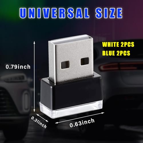 Augeny 4 PCS USB LED Car Interior Atmosphere Lamp, Plug-in USB Decor Night Light, Portable Auto Ambient Lighting Kit, Universal Vehicle Interior Accessories for Most Cars (White & Blue) - Image 2