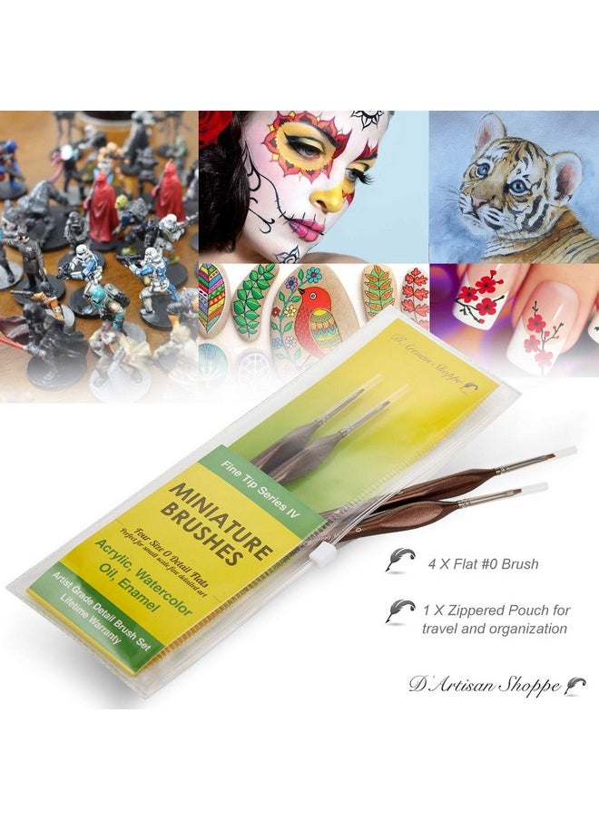 D'Artisan Shoppe - Small Paint Brush Set Craft. 4 Pc Flat Paint Brushes For Acrylic Painting Size 0. Model Brush For Dry Brushes Warhammer 40K Paint By Numbers Mini Detail Hobby Art Touch Up Miniature Painting - Image 1