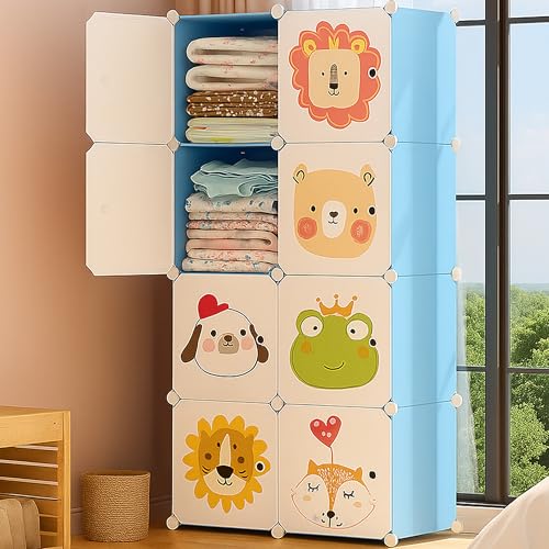 AYSIS 𝟖 𝐒𝐡𝐞𝐥𝐯𝐞𝐬 Multi-Purpose Organizer | 𝐊𝐢𝐝𝐬 𝐏𝐥𝐚𝐬𝐭𝐢𝐜 Modular Storage Rack for Clothes, Kitchen, Living Room | Space-Saving Collapsible Wardrobe for Clothes【Blue, 8-Shelf-8-Door】 - Image 1