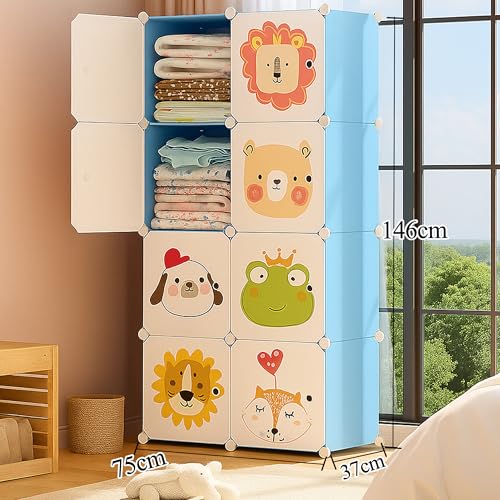 AYSIS 𝟖 𝐒𝐡𝐞𝐥𝐯𝐞𝐬 Multi-Purpose Organizer | 𝐊𝐢𝐝𝐬 𝐏𝐥𝐚𝐬𝐭𝐢𝐜 Modular Storage Rack for Clothes, Kitchen, Living Room | Space-Saving Collapsible Wardrobe for Clothes【Blue, 8-Shelf-8-Door】 - Image 2