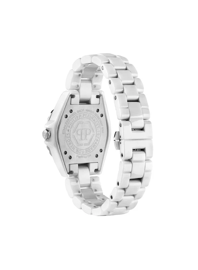 فيليب بلين PLEIN HEAVEN Women's Ceramic Watch, Rainbow Gemstone Bezel, White Honeycomb Dial, 38mm Ceramic Case, 3-Hand Quartz, 50m Water Resistance
