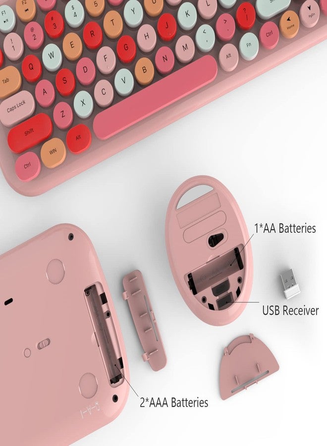 KNOWSQT Wireless Keyboard and Mouse Combo, Light Pink 100 Keys 2.4 GHz Round Keycap Typewriter Keyboards, USB Receiver Plug and Play, for Windows, PC, Laptop, Computer, Desktop - Image 4
