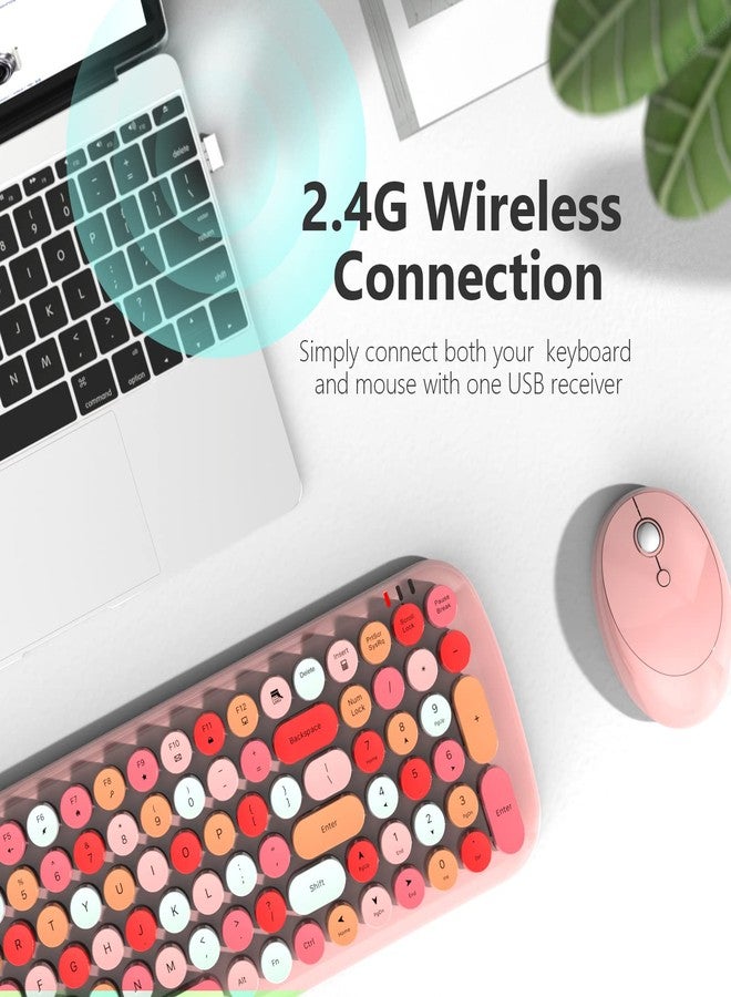 KNOWSQT Wireless Keyboard and Mouse Combo, Light Pink 100 Keys 2.4 GHz Round Keycap Typewriter Keyboards, USB Receiver Plug and Play, for Windows, PC, Laptop, Computer, Desktop - Image 3