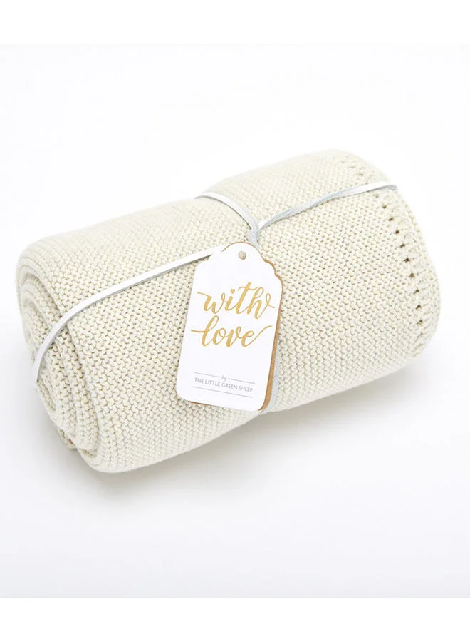 The Little Green Sheep Snuz Organic Knitted Cellular Baby Blanket, Linen Mateiral, Breathable And Lightweight, 100% Organic Cotton, Size 75X75Cm