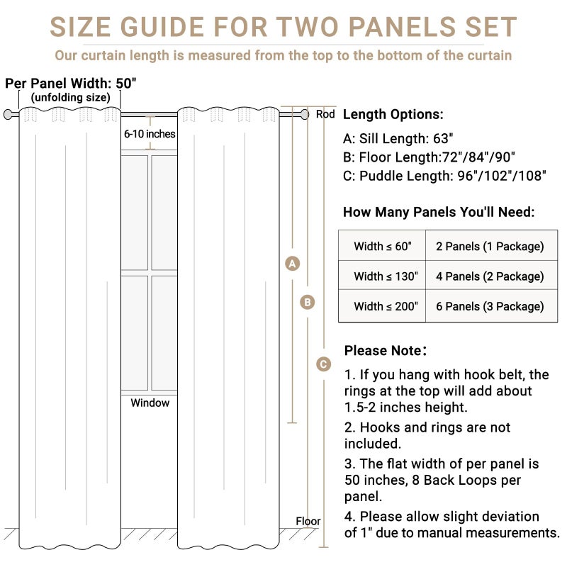 100% Blackout Shield Linen Blackout Curtains for Bedroom 102 Inches Long, Back Tab/Rod Pocket Living Room Drapes, Thermal Insulated Blackout Curtains 2 Panels Set, 50" W x 102" L, Beige - Image 2