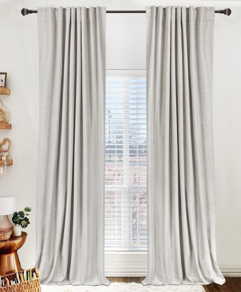 100% Blackout Shield Linen Blackout Curtains for Bedroom 102 Inches Long, Back Tab/Rod Pocket Living Room Drapes, Thermal Insulated Blackout Curtains 2 Panels Set, 50" W x 102" L, Beige - Image 1