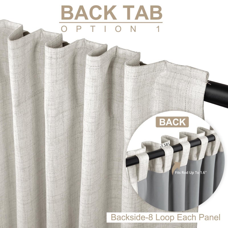 100% Blackout Shield Linen Blackout Curtains for Bedroom 102 Inches Long, Back Tab/Rod Pocket Living Room Drapes, Thermal Insulated Blackout Curtains 2 Panels Set, 50" W x 102" L, Beige - Image 5