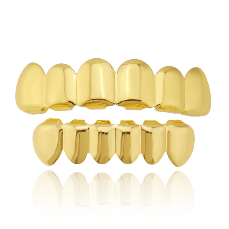 Hiphop Hip Hop Gold Braces Teeth Grillz Real Gold Plating Decorative Props Smooth Teeth Accessories - Image 2