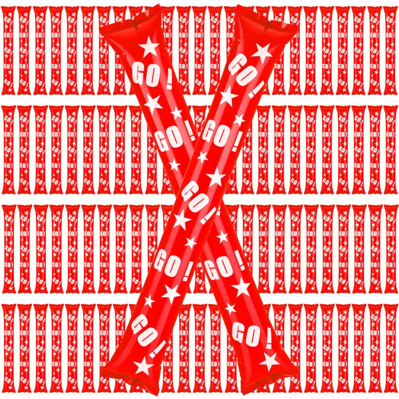 Hungdao 100 Pcs Thunder Sticks Spirit Boom Sticks Cheerleading Football Noise Makers Inflatable Noisemakers for Party Dance Basketball Sporting Event Red - Image 2