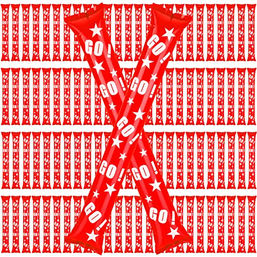 Hungdao 100 Pcs Thunder Sticks Spirit Boom Sticks Cheerleading Football Noise Makers Inflatable Noisemakers for Party Dance Basketball Sporting Event Red - Image 1