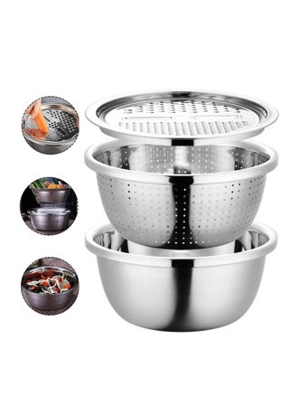 PREMIFY 3 in 1 Stainless Steel Grater Basin with Vegetable Chopper And Cheese Grater, Multifunctional Set Food Bowl/Colander/Vegetable Grater Mixing Bowl & Drainer, Rice Sieve Strainer - pzsku/ZE164D748D184E70A802BZ/45/_/1719384686/7305a195-720d-4959-b8b2-676a51a5542b