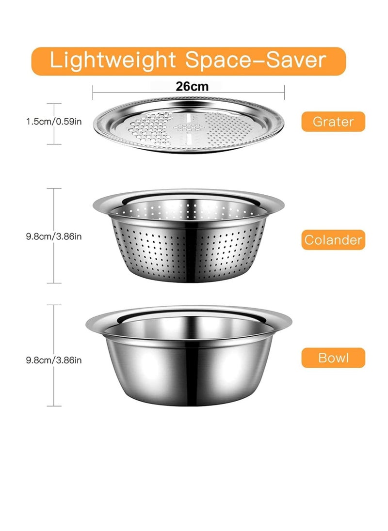 Premify PREMIFY 3 in 1 Stainless Steel Grater Basin with Vegetable Chopper And Cheese Grater, Multifunctional Set Food Bowl/Colander/Vegetable Grater Mixing Bowl & Drainer, Rice Sieve Strainer  - Image 3
