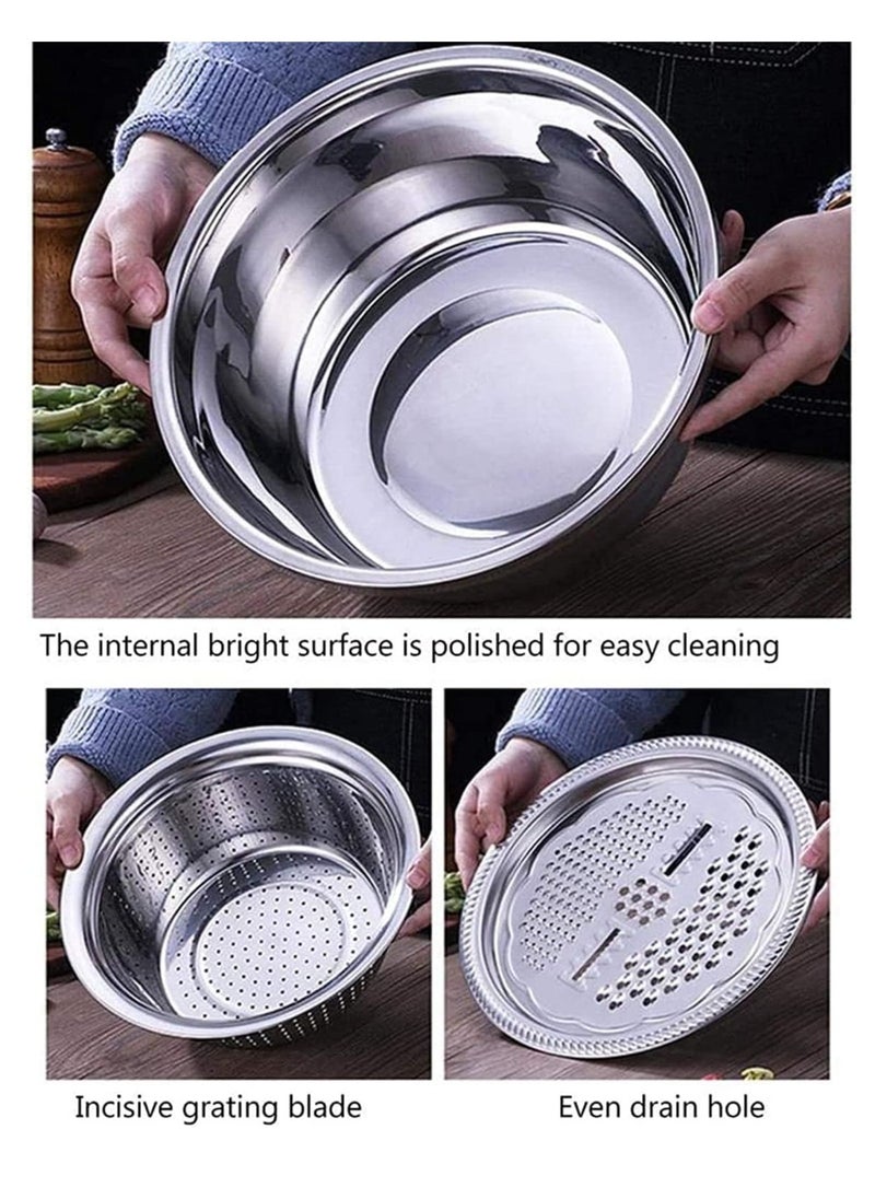 PREMIFY 3 in 1 Stainless Steel Grater Basin with Vegetable Chopper And Cheese Grater, Multifunctional Set Food Bowl/Colander/Vegetable Grater Mixing Bowl & Drainer, Rice Sieve Strainer