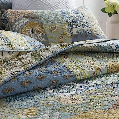 camandy Cotton Bedspread Quilt Bedding Sets Reversible Coverlet Sets Comforters Rustic Paisley Floral Patchwork Sage Green Bedspread Queen Size - Image 3