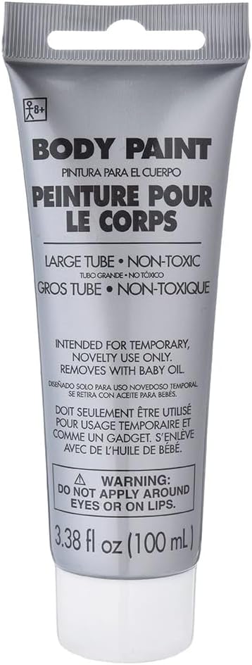 Amscan Silver Body Paint for Halloween - 3.4 oz. (1 Pc.) - Vibrant & Easy-to-Apply Costume Makeup, Perfect for Props and Parties