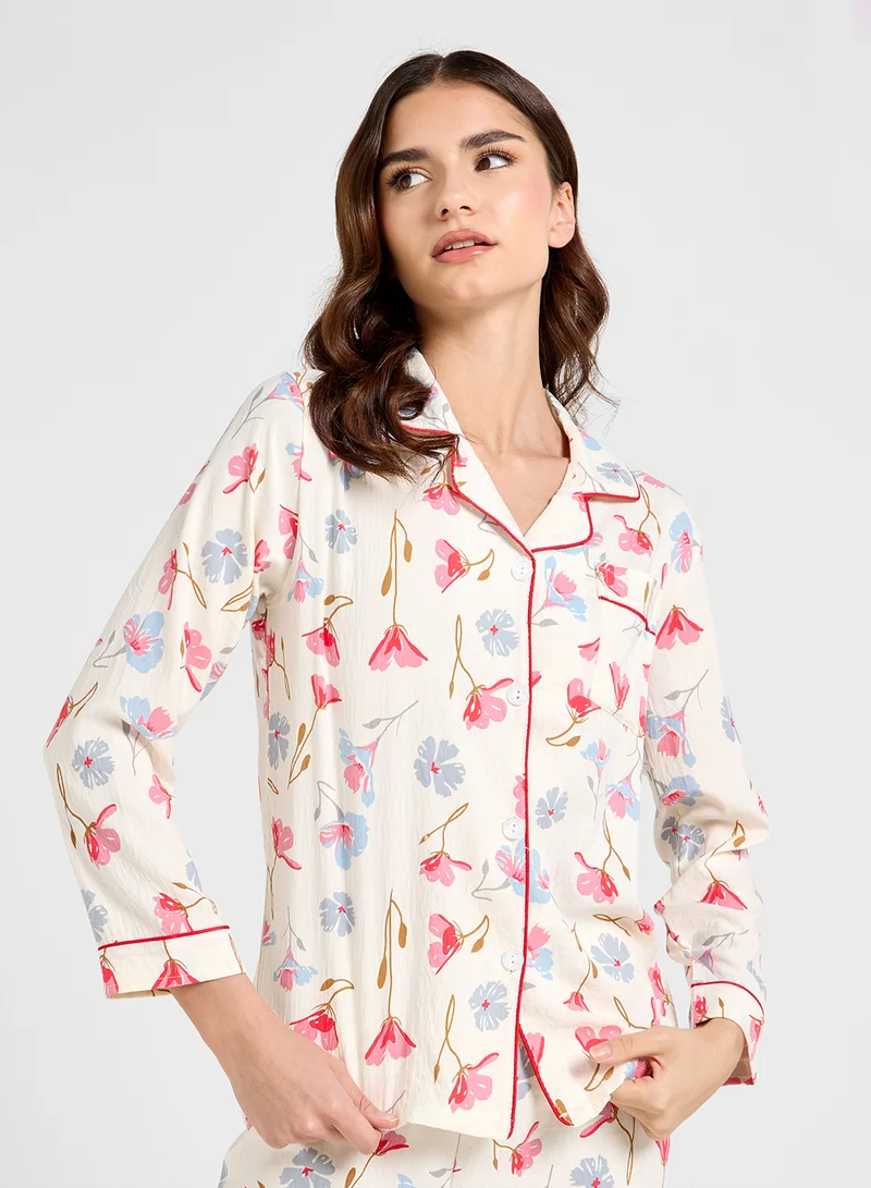 Ginger Floral Print Button Up Shirt & Pyjama Set