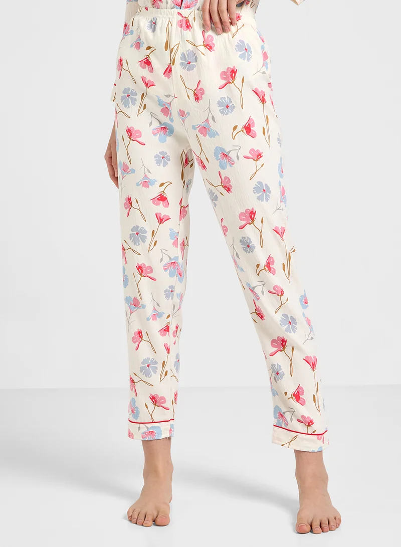 Ginger Floral Print Button Up Shirt & Pyjama Set