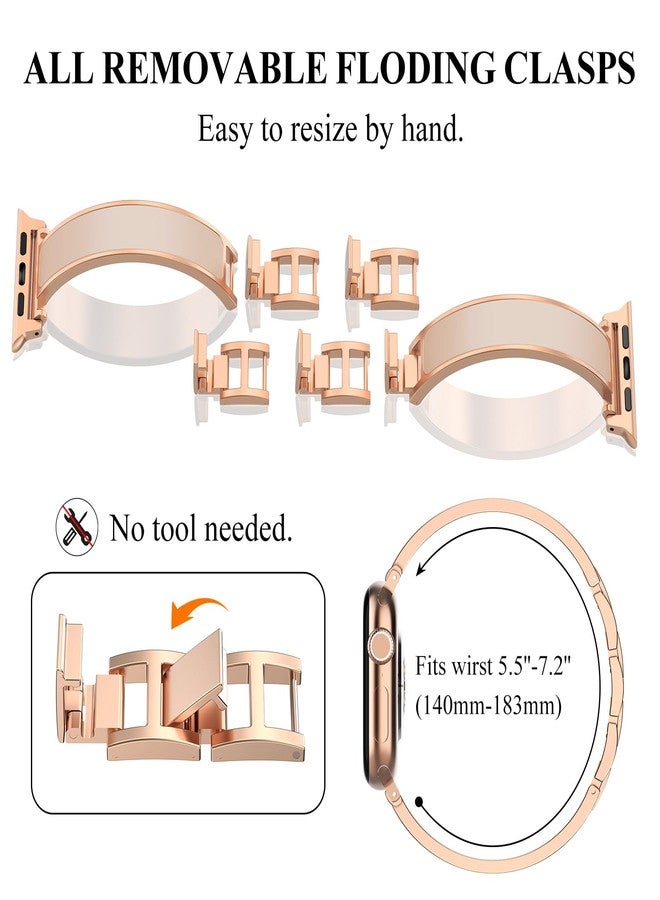WINGLE Slim Bands for Gold Apple Watch Band Women Series 11 10 42mm 41mm 40mm 38mm SE 3/2/1 Jewelry Dressy Bracelet Metal Strap Designer Luxury Bangle for iWatch 9/8/7/6/5/4/3/2/1, Rose Gold/Nude - Image 4