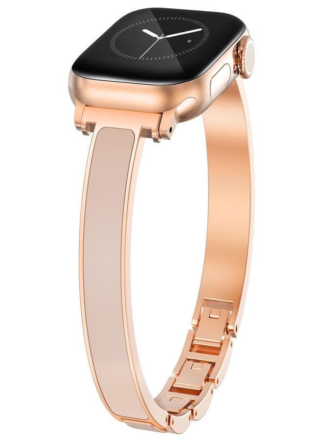 WINGLE Slim Bands for Gold Apple Watch Band Women Series 11 10 42mm 41mm 40mm 38mm SE 3/2/1 Jewelry Dressy Bracelet Metal Strap Designer Luxury Bangle for iWatch 9/8/7/6/5/4/3/2/1, Rose Gold/Nude - Image 1