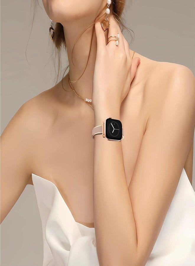 WINGLE Slim Bands for Gold Apple Watch Band Women Series 11 10 42mm 41mm 40mm 38mm SE 3/2/1 Jewelry Dressy Bracelet Metal Strap Designer Luxury Bangle for iWatch 9/8/7/6/5/4/3/2/1, Rose Gold/Nude - Image 5