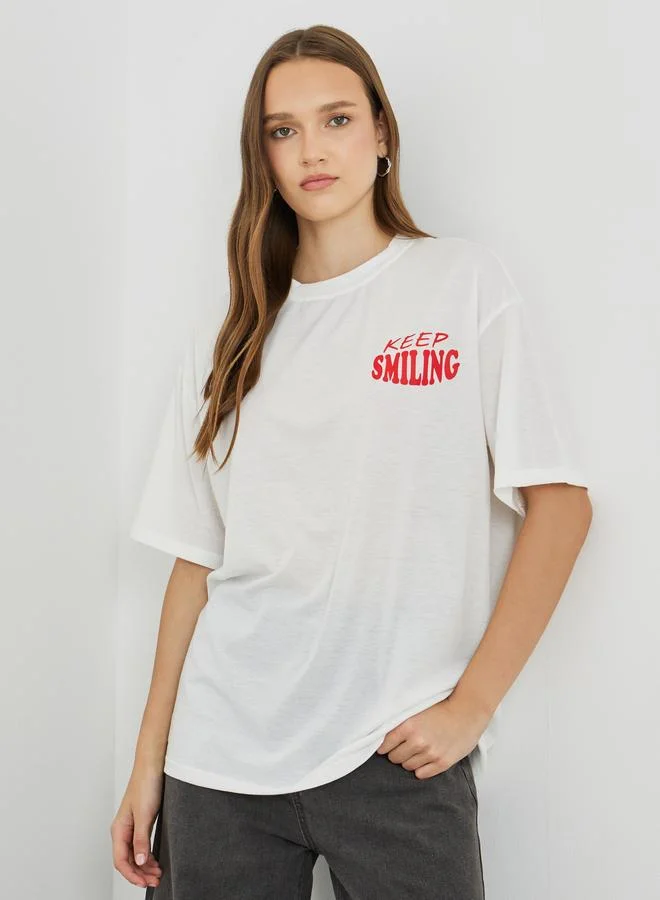تايك تو Take Two Slogan Print Regular Fit T-Shirt