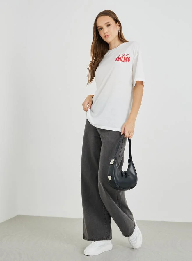 تايك تو Take Two Slogan Print Regular Fit T-Shirt