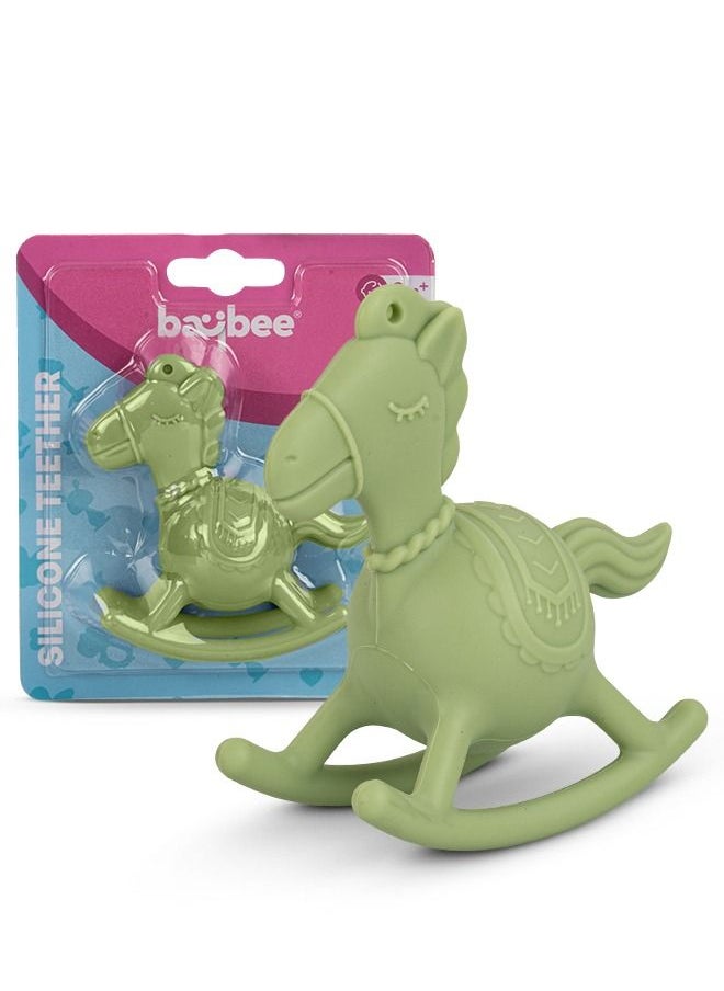 BAYBEE Baybee Molar Silicone Teether for Baby Food Grade BPA Free Pacifier for Toddler Babies to Soothe Gums, Easy to Grasp and Hand Chewing Soother Teething Horse Toys for Baby Infant 6-12 Month (Green)  - Image 1