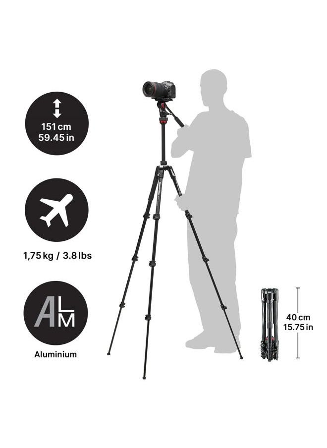 Manfrotto Befree Travel, Light Weight, Fluid Drag System Professional Video Tripod, Black (MVKBFRL-LIVEUS)  - Image 2