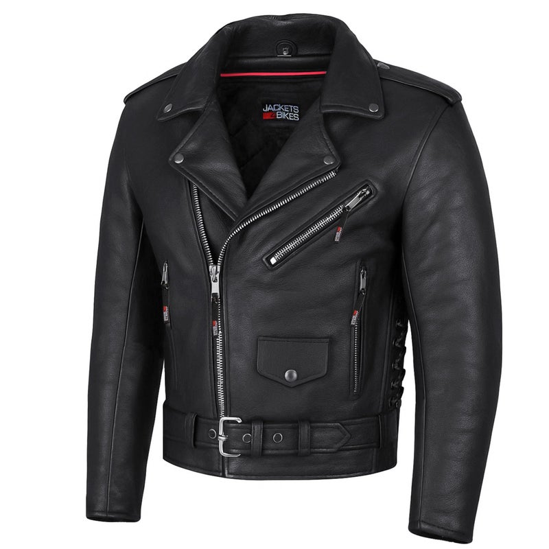 ICONIC Motorcycle Jacket for Men Premium Buffalo Leather Insulated Liner Classic Side Laces Cruiser Biker Black XL