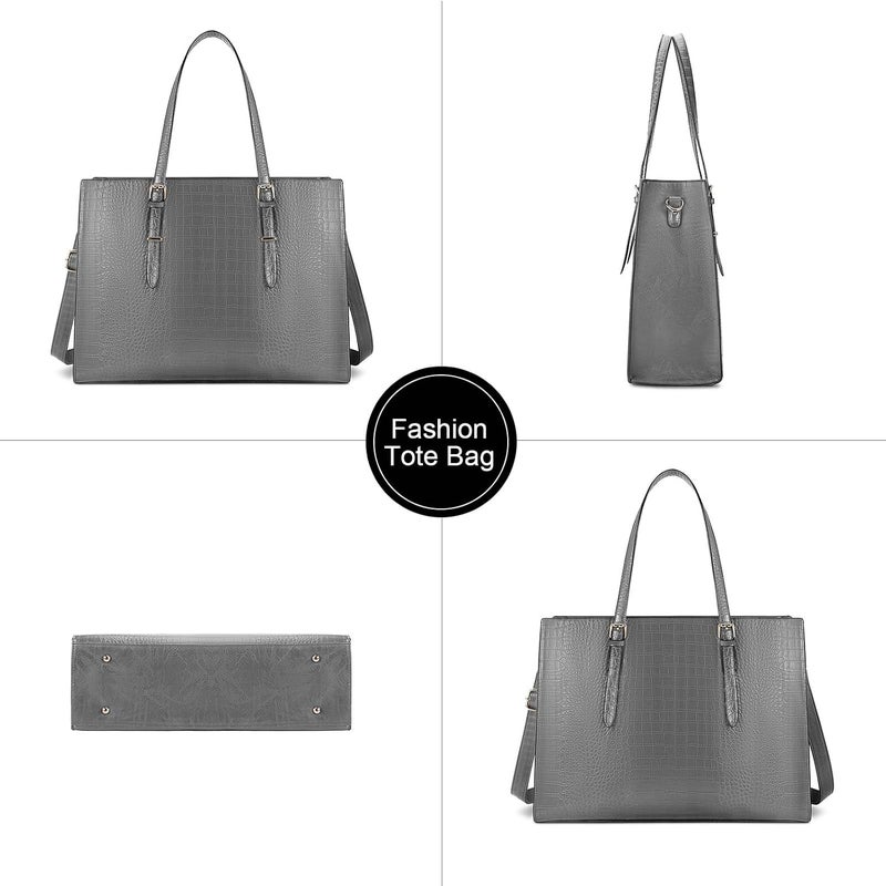 Lubardy Laptop Bag for Women 15.6 Inch Laptop Tote Bag Leather Classy Computer Briefcase for Work Waterproof Handbag Professional Shoulder Bag Women Business Office Bag Large Capacity Grey - Image 5