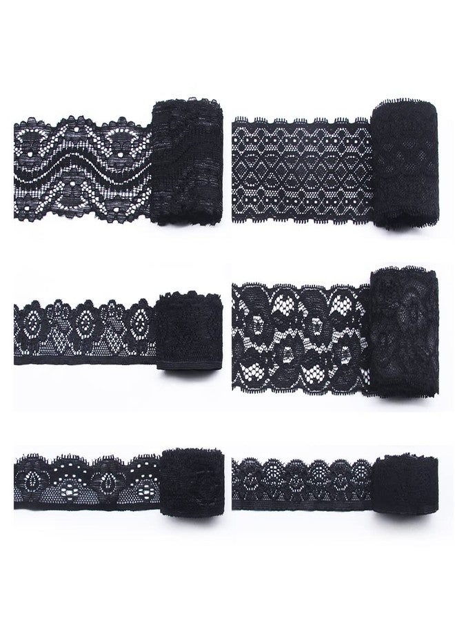 SEMINI 12 Yards Black Lace Elastic Trim Lace Ribbon Flower Edge Trimming for Sewing Craft Wedding Party Decor Clothes (NO064 Black) - Image 1