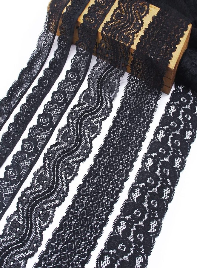 SEMINI 12 Yards Black Lace Elastic Trim Lace Ribbon Flower Edge Trimming for Sewing Craft Wedding Party Decor Clothes (NO064 Black) - Image 5