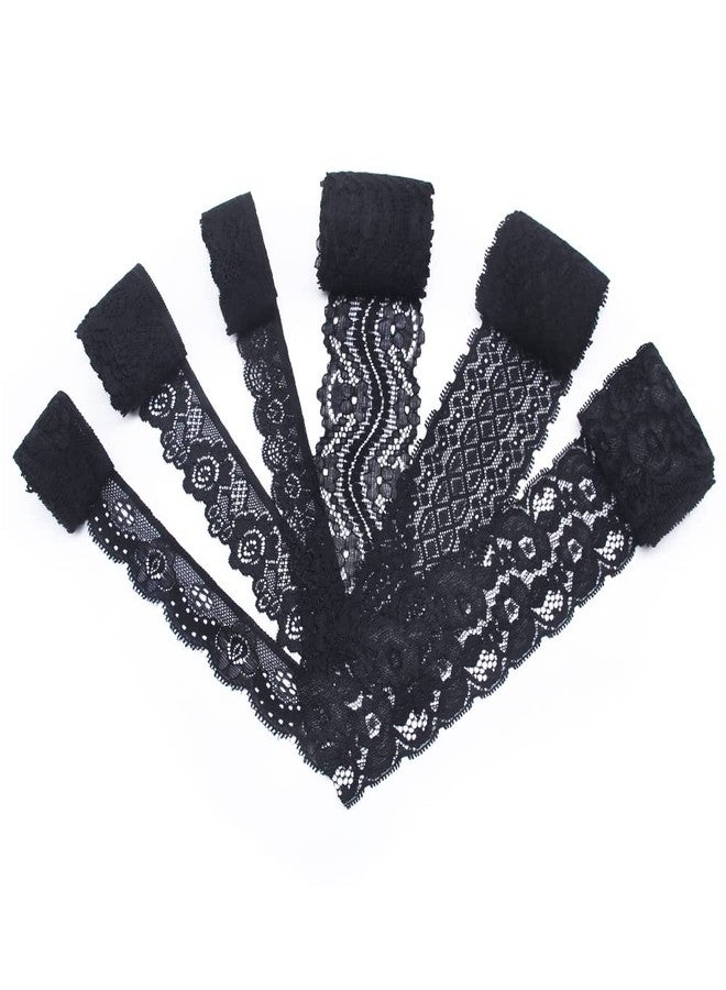 SEMINI 12 Yards Black Lace Elastic Trim Lace Ribbon Flower Edge Trimming for Sewing Craft Wedding Party Decor Clothes (NO064 Black) - Image 4