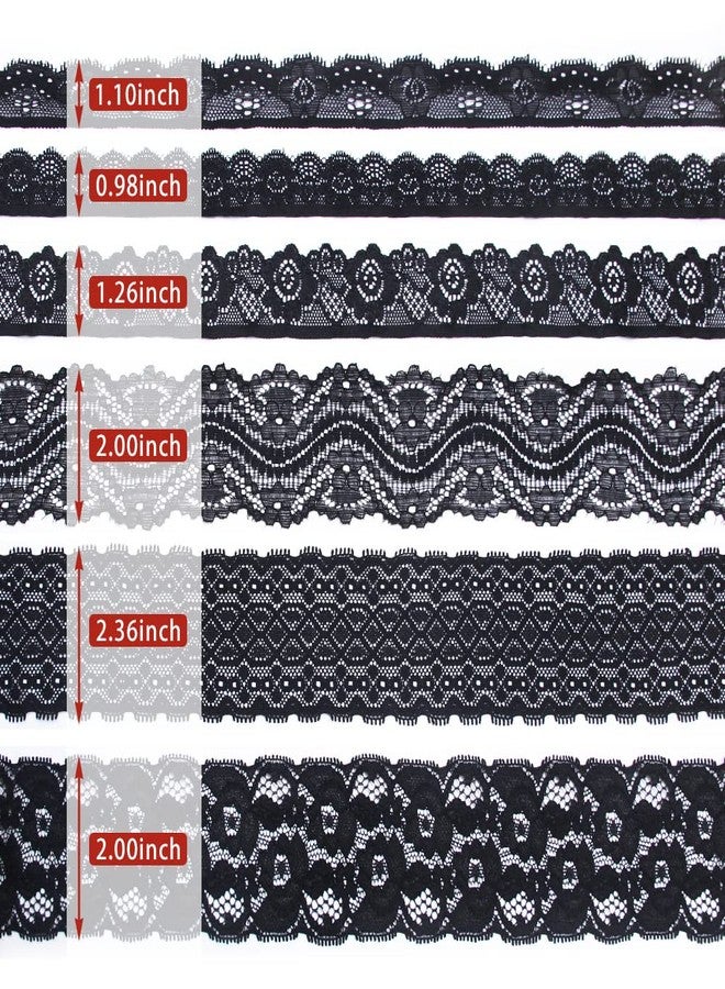 SEMINI 12 Yards Black Lace Elastic Trim Lace Ribbon Flower Edge Trimming for Sewing Craft Wedding Party Decor Clothes (NO064 Black) - Image 2