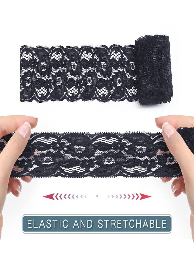 SEMINI 12 Yards Black Lace Elastic Trim Lace Ribbon Flower Edge Trimming for Sewing Craft Wedding Party Decor Clothes (NO064 Black) - Image 3