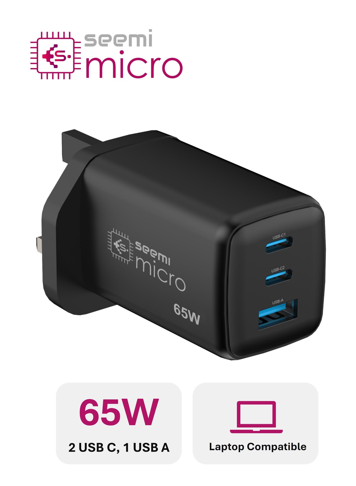 Seemi Micro 65W Ultra Compact USB C Charger, PD, PPS, QC4.0+ for MacBook Pro/Air, iPad Pro, Galaxy S26/S25/S24, Dell XPS 13, iPhone 17/16/15, Huawei, Xiaomi, Redmi, Vivo, Oppo