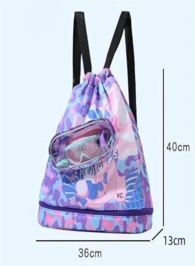 Backpack Kids | Waterproof Swimming Bags with Shoe Compartment | Cartoon Print Polyester Drawstring Backpack Kids | Travel Backpack | Swimming Bag | Activitiy Bag (Astronaut) - Image 5