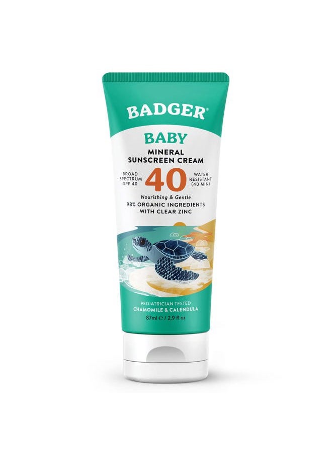 Badger Mineral Baby Sunscreen Cream SPF 40, 98% Organic Toddler Sunscreen with Zinc Oxide, Broad Spectrum, Reef Safe, Water Resistant, Pediatrician Tested Baby Sunblock for Sensitive Skin, 2.9 fl oz  - Image 1