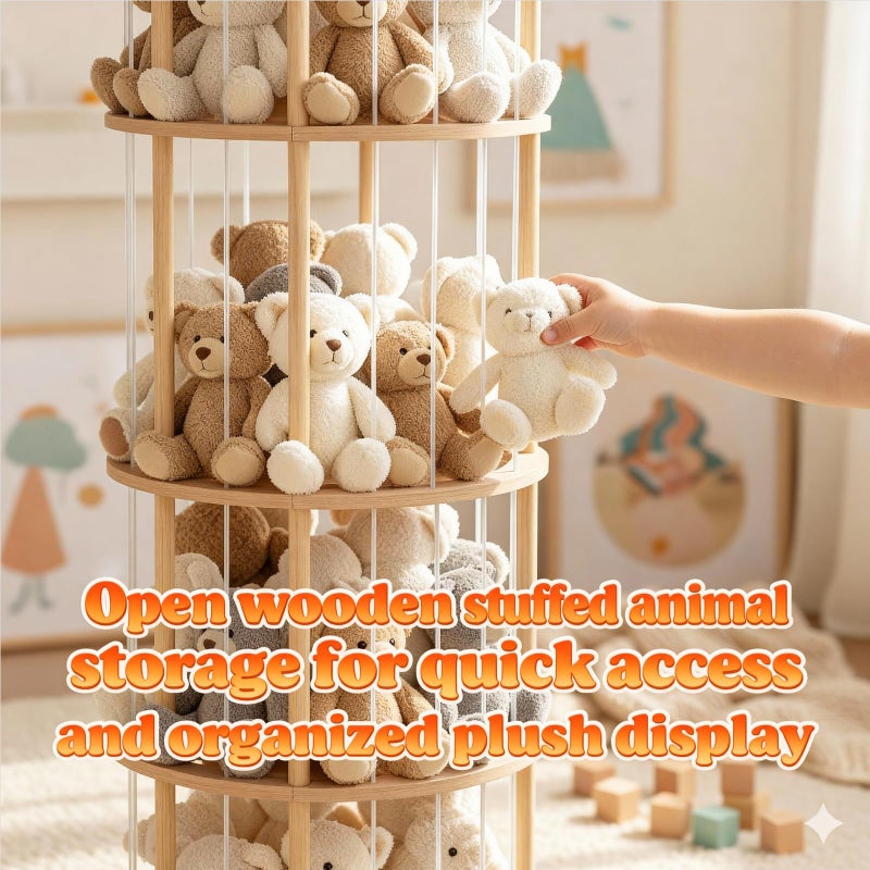 Viyuse Stuffed Animal Zoo Storage Large Wooden Stuffed Animal Holder&Toy Organizer,54"Plush Storage for Kids Playroom Bedroom,with Optional Wheels or Fixed Base,Decor Display Corner Round - Image 2