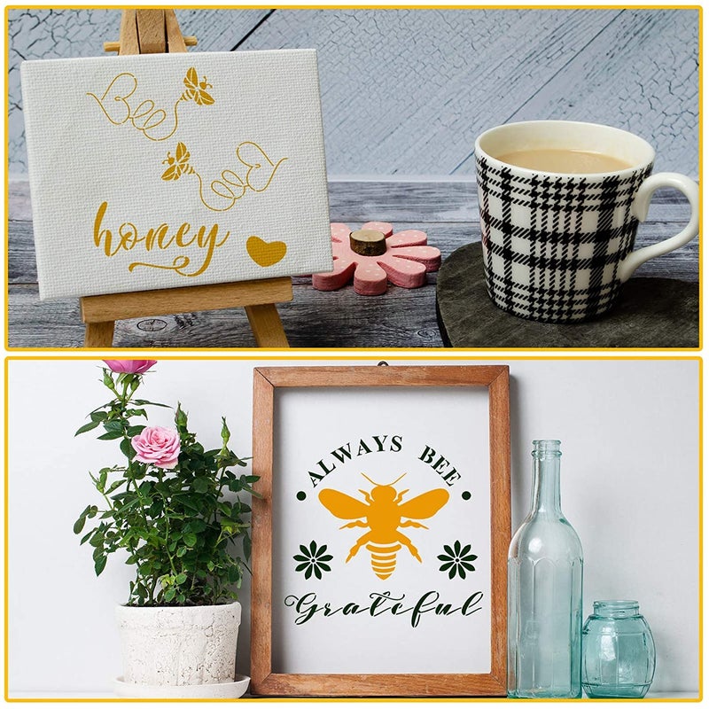 Ivanas Ivanas 9 Pieces Bee Stencil DIY Painting Bee Stencils Reusable Bee Theme Drawing Template Honey Bee Honeycomb Stencils with Flower for Painting on Wall Fabric Floor Crafts Home Decor 12 x 12 Inch - Image 5