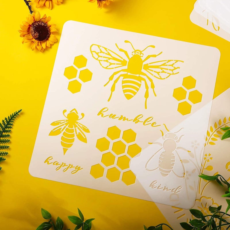 Ivanas Ivanas 9 Pieces Bee Stencil DIY Painting Bee Stencils Reusable Bee Theme Drawing Template Honey Bee Honeycomb Stencils with Flower for Painting on Wall Fabric Floor Crafts Home Decor 12 x 12 Inch - Image 4