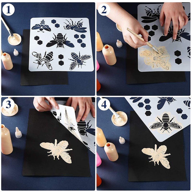 Ivanas Ivanas 9 Pieces Bee Stencil DIY Painting Bee Stencils Reusable Bee Theme Drawing Template Honey Bee Honeycomb Stencils with Flower for Painting on Wall Fabric Floor Crafts Home Decor 12 x 12 Inch - Image 3