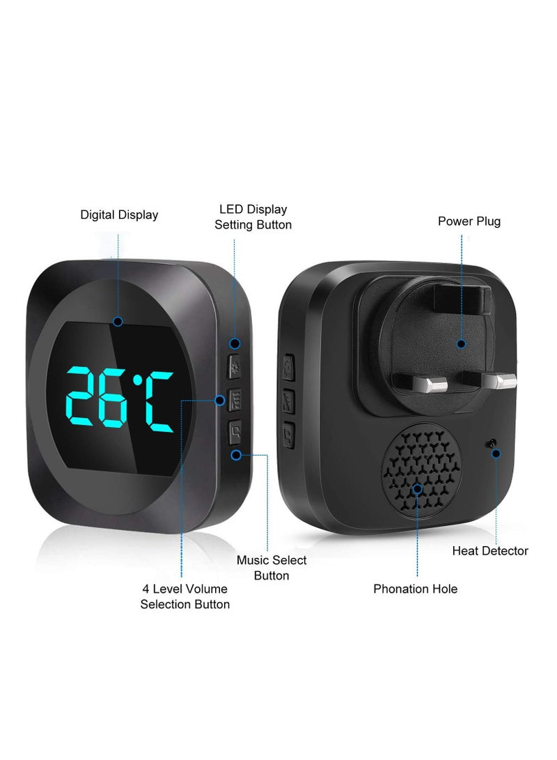 SYOSI جرس باب لاسلكي مع مدى 1000 قدم، مجموعة جرس باب مقاومة للماء Ip44 مع شاشة LED لعرض درجة الحرارة، 38 نغمة، 0-100 ديسيبل حجم عالي 4 مستويات، جرس باب يعمل بدون سلك  - Image 4