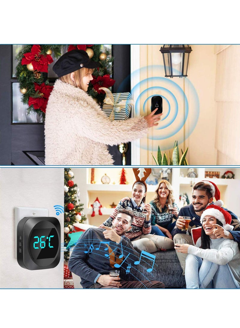 SYOSI جرس باب لاسلكي مع مدى 1000 قدم، مجموعة جرس باب مقاومة للماء Ip44 مع شاشة LED لعرض درجة الحرارة، 38 نغمة، 0-100 ديسيبل حجم عالي 4 مستويات، جرس باب يعمل بدون سلك  - Image 5
