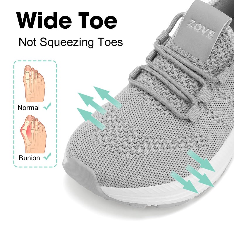 ZOVE Wide Toe Box Shoes Women Extra Wide Width Sneakers Ultra Light Road Running Shoes Non-Slip Tennis Sneakers Breathable Walking Athletic 8803 Grey 38 - Image 3