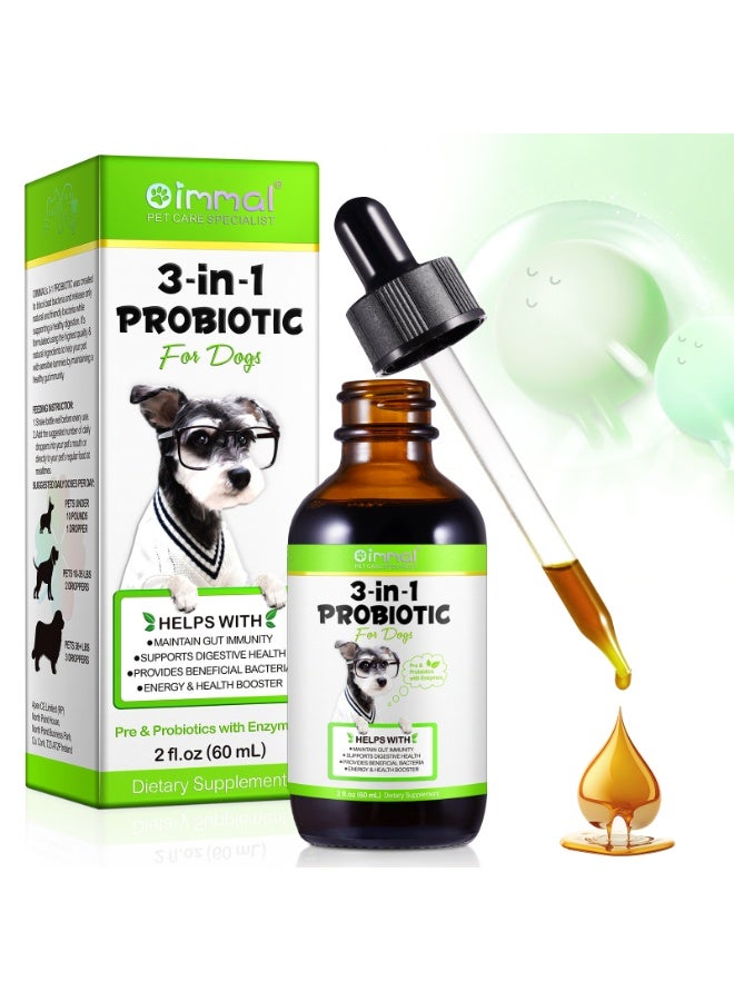 3 in 1 Probiotic for Dogs 60ml, Helps With Maintain Gut Immunity, Supports Digestive Health, Provides Beneficial Bacteria, Energy & Health Booster Pre And Probiotics with Enzymes