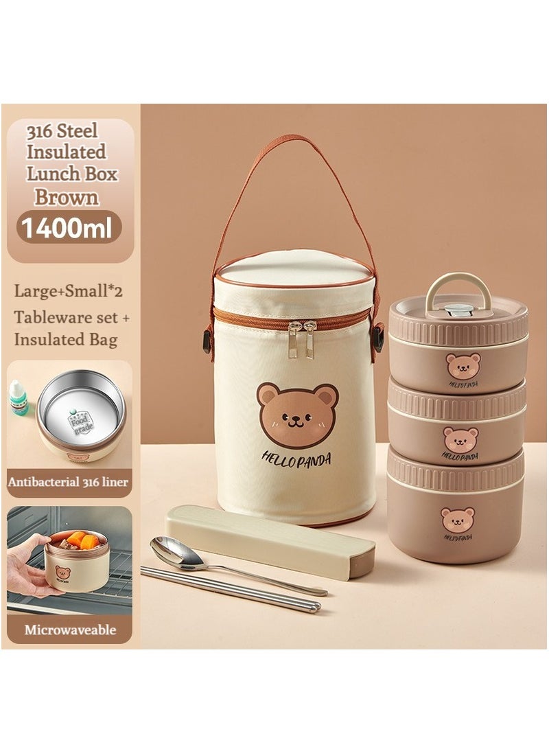XiuWoo 3Pack Stainless Steel Thermal Lunch Box Bento Box Portable Insulated Lunch Container Set with Insulated Bag and Spoon Microwave Safe Dishwasher Safe Brown  - Image 2