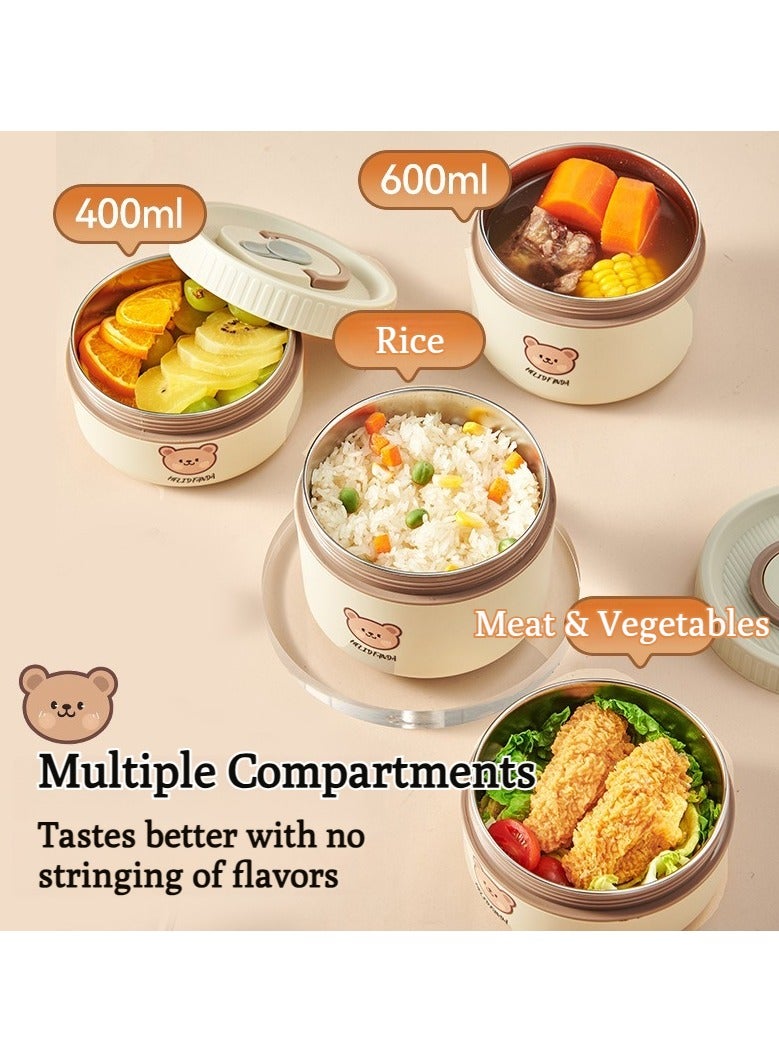 XiuWoo 3Pack Stainless Steel Thermal Lunch Box Bento Box Portable Insulated Lunch Container Set with Insulated Bag and Spoon Microwave Safe Dishwasher Safe Brown  - Image 3
