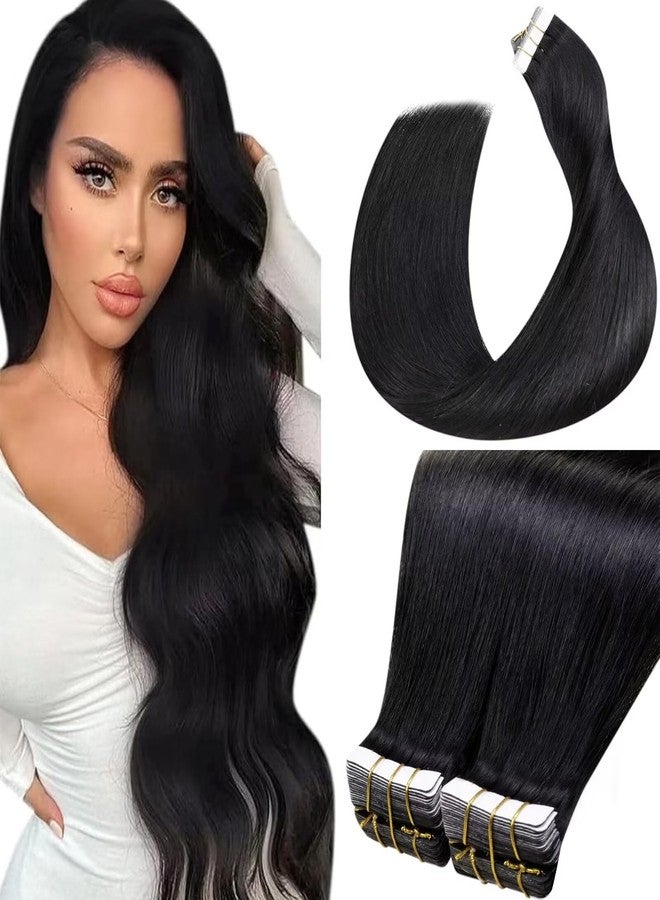 LaaVoo إضافات شعر لا فو الشريط الأسود الداكن 24 بوصة 100 جرام 40 قطعة من شعر الإنسان المستقيم الناعم - Image 1