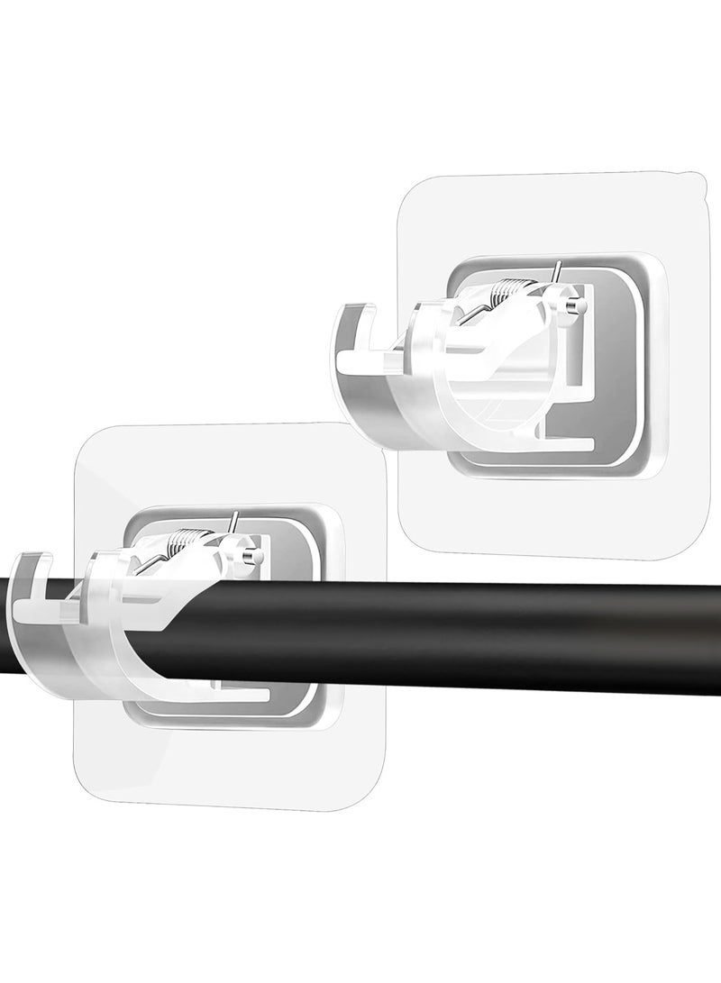 2PCS No Drill Curtain Rod Brackets, Heavy Duty Self Adhesive Hooks No Tools Needed Adjustable for Bathroom Kitchen Living Room - Image 1